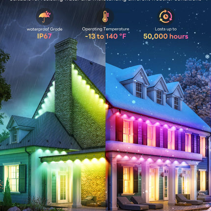 Pak Permanent Outdoor Lights, 50FT Smart RGB+IC LED Lights for House - IP67 Waterproof Eave Lights for Halloween, Christmas & Parties - DIY Multiple Scene Modes, Works with Alexa & Google Assistant