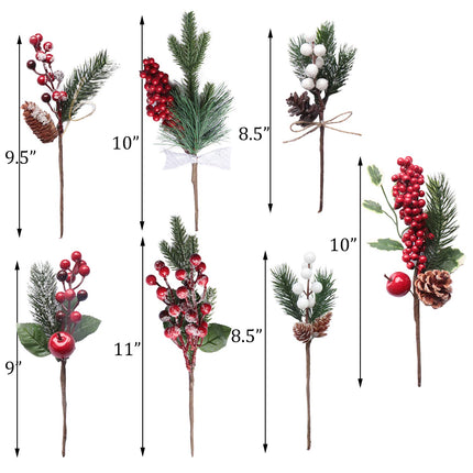 14PCS Artificial Berry Picks, Christmas Pine Picks with Red & White Berries Pine Cones for Christmas Decorations DIY Crafts Wrapping Flower Arrangements Wreaths Holiday Floral Snowy Picks (14)