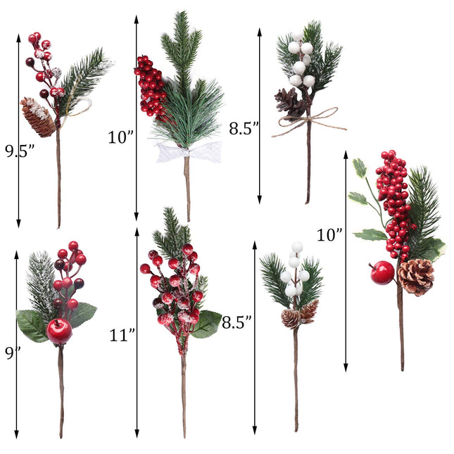 14PCS Artificial Berry Picks, Christmas Pine Picks with Red & White Berries Pine Cones for Christmas Decorations DIY Crafts Wrapping Flower Arrangements Wreaths Holiday Floral Snowy Picks (14)