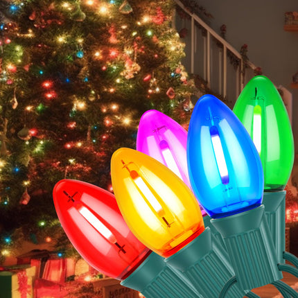 C7 Led Replacement Christmas Light Bulbs,C7 Shatterproof Multicolor Clear LED Bulbs(Pack of 25),C7/E12 Candelabra Base,Commercial Grade Holiday Bulbs for Indoor and Outdoor String Lights