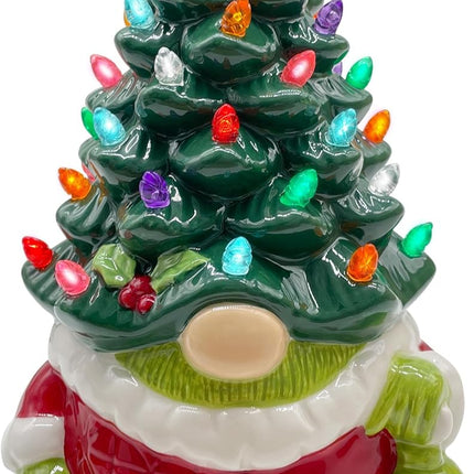 pinata Ceramic Christmas Tree Lighted, Christmas Gnome s for Women Men Kids, Light up Mantle Table Decor Christmas Decorations Indoor Green Gnome Table Centerpieces for Living Room