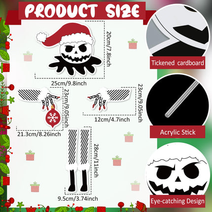 5 Pack Skellington Christmas Tree Topper Head Arms and Legs, Xmas Spooky Skull Decorative Tree Ornaments, Funny Indoor Home Decorations Holiday Gothic Party Supplies