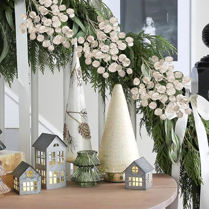Hollyone 24.8” Christmas Tree Picks and Sprays 3Pcs Champagne Artificial Eucalyptus Stems Eucalyptus Silver Dollar Leaves Branches Floral for Xmas Tree Garland Wreath Centerpieces Wedding Decor