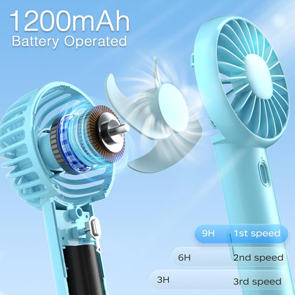 Handheld Fan,Portable Fan Rechargeable,1200Mah Rechargeable Usb Fan, 3 Speed Personal Small Desk Fan, Strong Airflow, Super Quiet