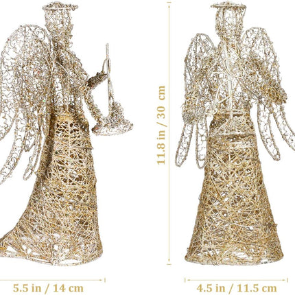 PRETYZOOM Lighted Glittered Christmas Angel Tree Topper Hollow Wire Angel Treetop Xmas Tree Topper for Christmas Ornaments and Holiday Seasonal Decor