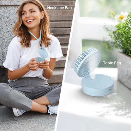 Mini Desk Fan, 3In1 Portable Misting Fan, Necklace Hand Fan With Colorful Led, Small Handheld Fan Foldable, Quiet, Lanyard