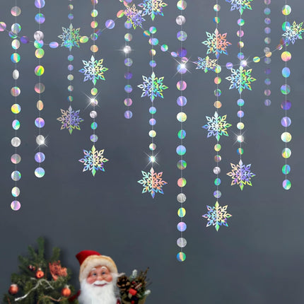 Cheerland Iridescent Snowflake Decorations Holographic Garland Winter Wonderland Hanging Streamer Backdrop Decor Banner Christmas Year Wedding Baby Shower Frozen Birthday Party Supplies