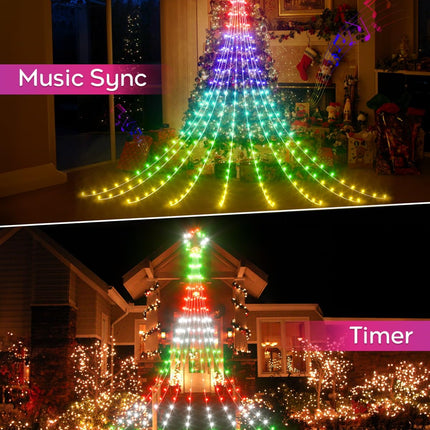 23FT Outdoor Christmas Decorations Star String Lights, Smart RGB Led Tree Lights Waterfall DIY Preset Scenes App Remote Control Large Unique Yard Lights for Outside Roof Home Xmas Holiday Decor