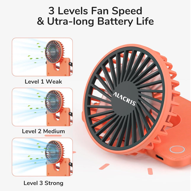 Alacris Portable Hanging Neck Fan, Wearable Personal Fan With Adjustable Lanyard, 3 Speeds Rechargeable Mini Handheld Personal