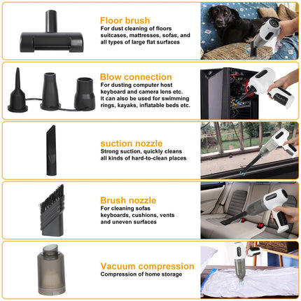 Handheld Vacuum Cleaner, Car Vacuum Cleaner, Adjustable 120W High Power Wet And Dry Hand Held Car Vacuum Cordless With Multinozzles For Home, Office, Pet