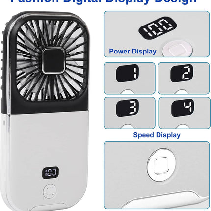 Portable Digital Display Personal Handheld Fan Foldable, Mini Quiet Usb Rechargeable Necklace Fans With 3000Mah Power Bank