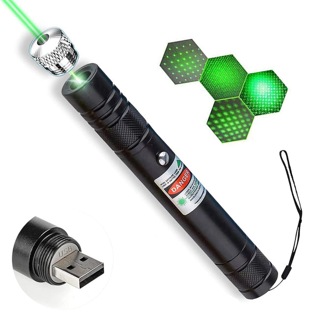 Cyahvtl Laser Pointer Tactical Flashlights 2000 Metres Green Long Range High Power Handheld Flashlight Rechargeable Laser Pointer for USB with Star Cap Adjustable Focus Suitable for Projecto