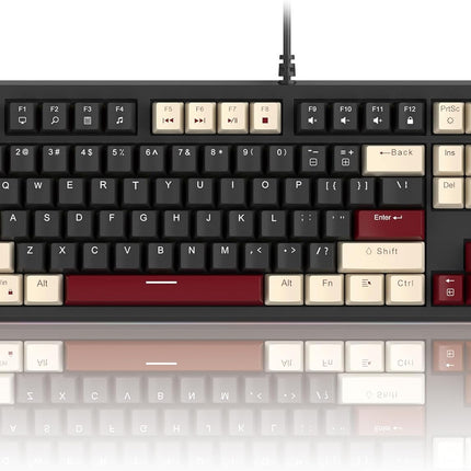 Compact 80% Mechanical Gaming Keyboard, Wired tkl Keyboard with Yellow Switches, Ergonomic Design Retro Style Gaming Keyboard with Rainbow Led Backlit for Windows PC Mac, Black White