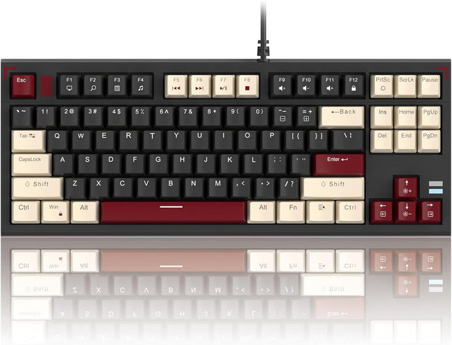 Compact 80% Mechanical Gaming Keyboard, Wired tkl Keyboard with Yellow Switches, Ergonomic Design Retro Style Gaming Keyboard with Rainbow Led Backlit for Windows PC Mac, Black White