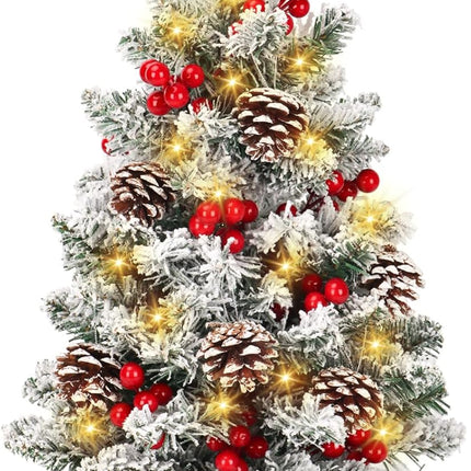 HOXHA Mini Christmas Tree, 22 Inch Small Tabletop Set, Star Tree Topper, Pine Cones Berries and Christmas Ornaments for Christmas Holiday Home Office Table Decorations, White