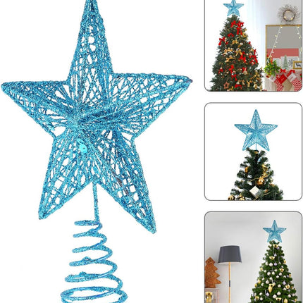 PRETYZOOM Christmas Tree Topper Star Metal Glitter Tree Star Holiday Christmas Tree Decorations Ornaments (Blue)