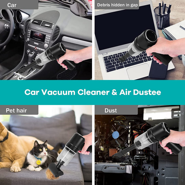 Car Vacuum Cleaner Cordless,Handheld Vacuum Wireless &Air Duster ,Hand Held Vacuuming With 9000Pa Suction 120W High Power, Portable Mini Vacuum Cleaner With Led Light For Carhomeofficeblack