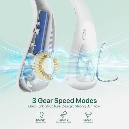 Housmile Neck Fans Portable Rechargeable, Neck Fan 4000 Mah Battery Operated Portable Neck Fan, No Hair Twisting, Leafless, Usb