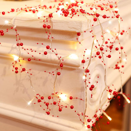 Mudder 30 LEDs Christmas Fairy Lights with Mistletoe Decoration Berry Beaded Garland for Christmas Home Indoor Decor (Red)