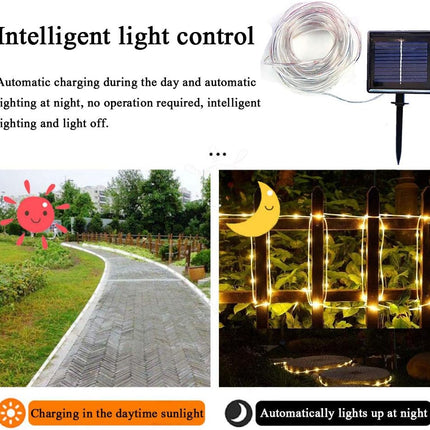 Solar Rope Lights, 66 Feet 200 LED Solar String Lights Outdoor Waterproof 8 Modes Solar Fairy Lights Tube Lights Garden Christmas Lights Decorative for Pool Patio Party Wedding Christmas Warm White