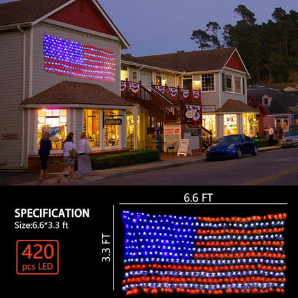 4th of July Decorations, 420 LED 24V Plug in Red White and Blue American Flag Net Lights, Waterproof Patriotic Lights for Outdoor Indoor Independence/National/Memorial Day, Christmas Decor