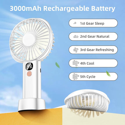 Mini Hand Held Fan Portable, Rechargeable Battery Operated Handheld Fan With Base,410 Hours,5 Speeds Personal Desk Table Fan