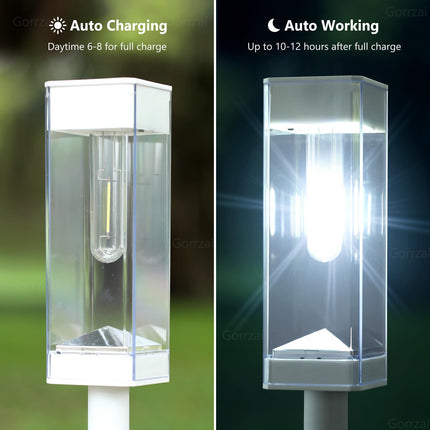 Solar Pathway Lights 8 Pack Solar Outdoor Lights, d Stainless Steel Garden Lights with LED Tungsten Filament Bulb, Waterproof Solar Power Driveway Lights for Landscape Christmas (White)