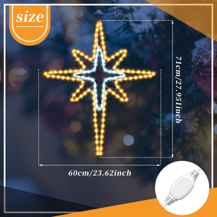 Christmas Star of Bethlehem LED Star Hanging Lights Nativity Holy Family Light for Door Window Porch Wall Decoration Plug Operated Lighted Star Hanging Tree Topper(White, Warm Light,28")