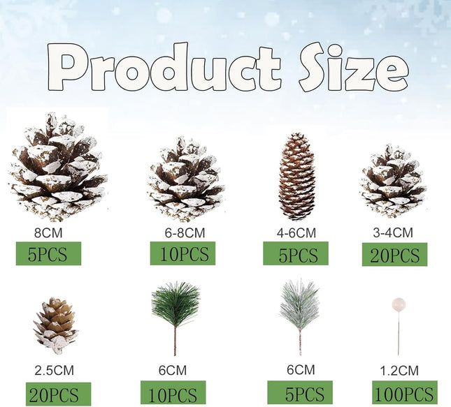 Christmas Pine Cones Berry Pine Branch Set 175PCS White Christmas Winter Wedding Decorations Ornament for DIY Crafts Home Wreath Decorations Xmas Tree Tag Snow Party Supplies