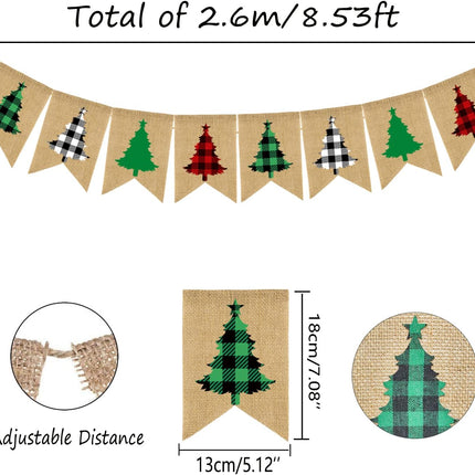 Doumeny Plaid Christmas Tree Burlap Banner Red Black Buffalo Check Christmas Garland Banner Green Christmas Gingham Banner Holiday Party Banner for Mantle Fireplace Wall Door Xmas Party Supplies Decor