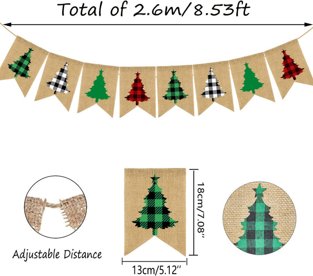 Doumeny Plaid Christmas Tree Burlap Banner Red Black Buffalo Check Christmas Garland Banner Green Christmas Gingham Banner Holiday Party Banner for Mantle Fireplace Wall Door Xmas Party Supplies Decor