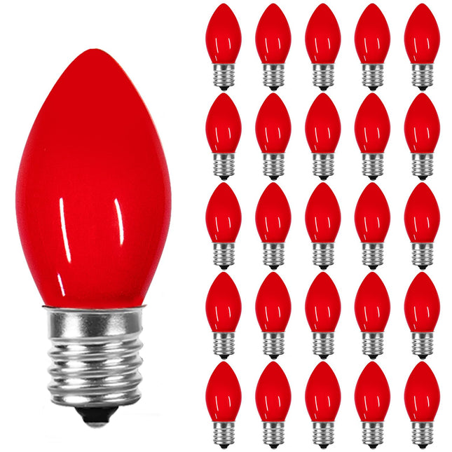 Waterproof UL Red Replacement Bulbs Christmas Tree Light Bulbs for Indoor and Outdoor Decoration with 25 Pack, C7/E12 Base, 5 Watt