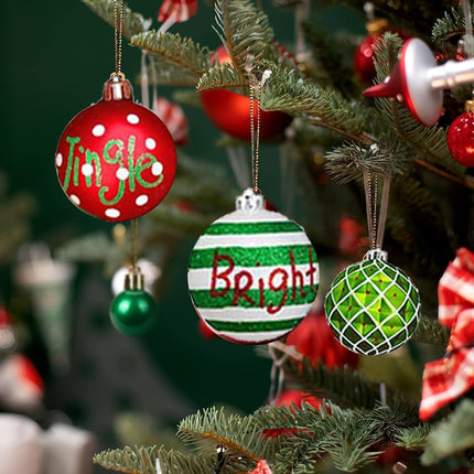 30Pcs Christmas Baubles Xmas Tree Decorations 6cm Shatterproof Christmas Baubles Ornaments Set for Christmas Tree Decorations Christmas Holiday Wreath and Party Decorations (Green,Red)