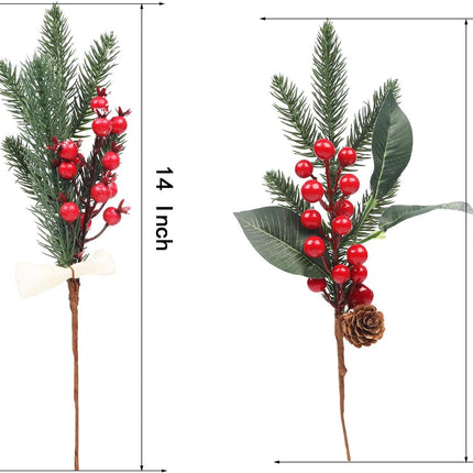 DR.DUDU 12 Pack Christmas Artificial Berry Twigs for Christmas Tree Decoration, DIY Christmas Red Berry Stems for Crafts Wreath Garland Christmas Ornaments Decor, 6 Designs