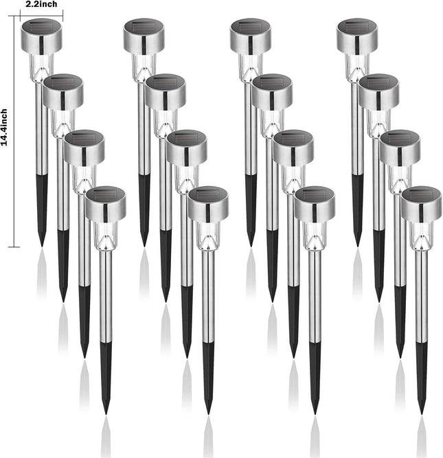 Gigalumi 16 Pack Solar Pathway Lights, Solar Landscape Lights Outdoor Waterproof Auto On/Off, Stainless Steel Solar Powered Garde