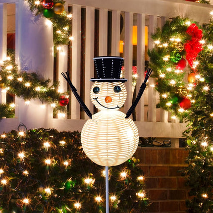 Snowman Pathway Lights,Solar Christmas Lights with Stakes Yard Decoration,Outdoor Rattan Lantern Solar Powered Light for Garden Landscape Patio Walkway