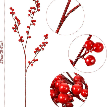 WILLBOND Artificial Red Berry Stems 21.6 Inch Christmas Red Berries Holly Berry Branches for Christmas Tree Year Decor DIY Craft (8, Simple Style)