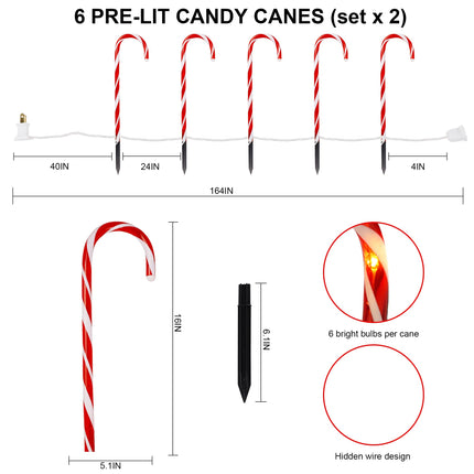Biswing Christmas Outdoor Candy Cane Lights, 12 Pcs Christmas Pathway Markers with 72 Count Warm White Lights, Connectable for Indoor Outdoor Holiday Walkway Patio Garden Christmas Ornament
