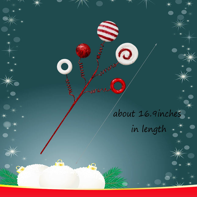 6 Pieces Christmas Tree Picks Branch Decoration Christmas Tree Topper Ornaments Candy Lollipop Spray Picks Christmas Candy Twigs Stems for Christmas Tree Wreath Decoration Home Party Craft (Color A)
