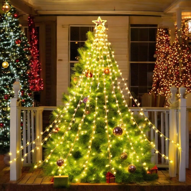 ZTX Christmas Star String Lights,11 Lighting Modes Christmas Decorations Clearance Outdoor with Remote,11Ft Waterfall Christmas Tree Lights for Christmas, Year,Birthday(Warm White)