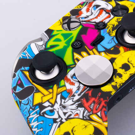 1 x Protective Customize Transfer Print Silicone Cover Skin Cartoon Skulls + 6 Thumb Grips Analog Caps for Xbox Elite Wireless Controller Compatible with Official Stereo Headset Adapter
