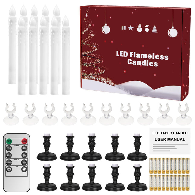 Flameless Candles 10 Pack Battery Operated Window Candles with Drip Texture,Remote Timer,Removable Candle Holders,20 AA Batteries for Home Decor Christmas Wedding (Black)