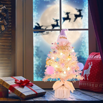 Mini Christmas Tree with Light and Music, Small Christmas Tree, with Spinning Base, Sing Jingle Bells,20 INCH Tabletop Christmas Tree, Flocking Material with Christmas Decor, Small Xmas Tree