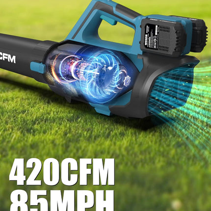 20V Blower Cordless Leaf Blower, 420 CFM 2Pcs 2.0Ah Battery Lightweight Leaf Blower Brushless Snow Blower Handheld Sweeper for Blowing Leaves, Dust, Snow Debris, Yard, Hard to Clean Corner