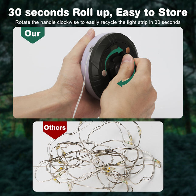Siloon Camping String Lights, 2 in 1 Outdoor String Lights with 8 Lighting Modes(32.8Ft), Quick 30s Recovery, Durable and Waterproof, USB Charging, Rechargeable String Lights for Camping Yard Hiking
