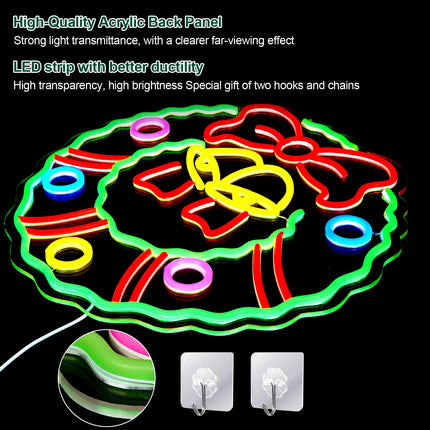 FITNATE Christmas Wreath Neon Sign for Wall Door Decor, Dimmable Christmas Neon Light, USB Powered LED Neon Sign for Living Room, Bedroom, Christmas Party Decor