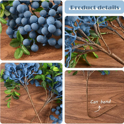 HUIANER Artificial Berries, 4pcs Artificial Blueberry with Stems Christmas Lifelike Fruits Fake Blueberries Simulation Flowers for Valentine's Day DIY Bridal Bouquet Home Decoration