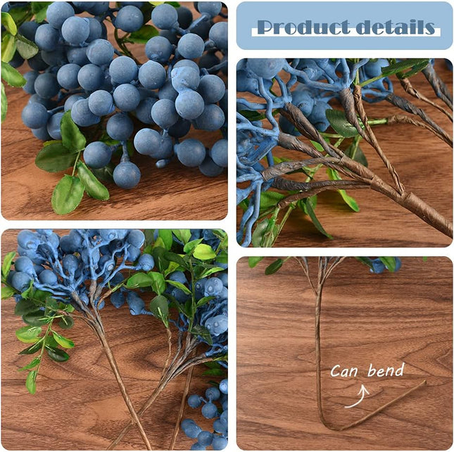 HUIANER Artificial Berries, 4pcs Artificial Blueberry with Stems Christmas Lifelike Fruits Fake Blueberries Simulation Flowers for Valentine's Day DIY Bridal Bouquet Home Decoration