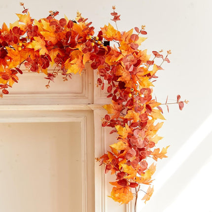 Thanksgiving Decorations - Fall Decor - Fall Garland - 9FT Autumn Maples Leaf Garland for Autumn Decor Hanging Vine Garland for Halloween Thanksgiving Decor Home Wedding Fireplace Party Christmas