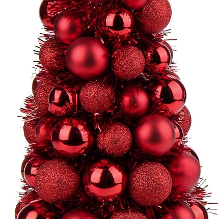 16" Small Tabletop Christmas Tree, Mini Xmas Tree with 94 Shatterproof Christmas Ornaments Balls for Christmas Decor Holiday Party Wedding Centerpiece -Red